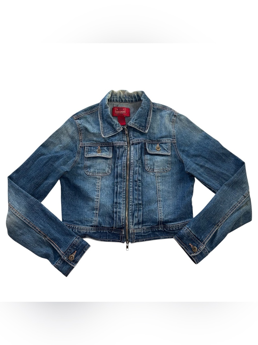 Vintage Paris Blues Cropped Denim Jacket Womens Small S Blue Y2K Jean Zip Up